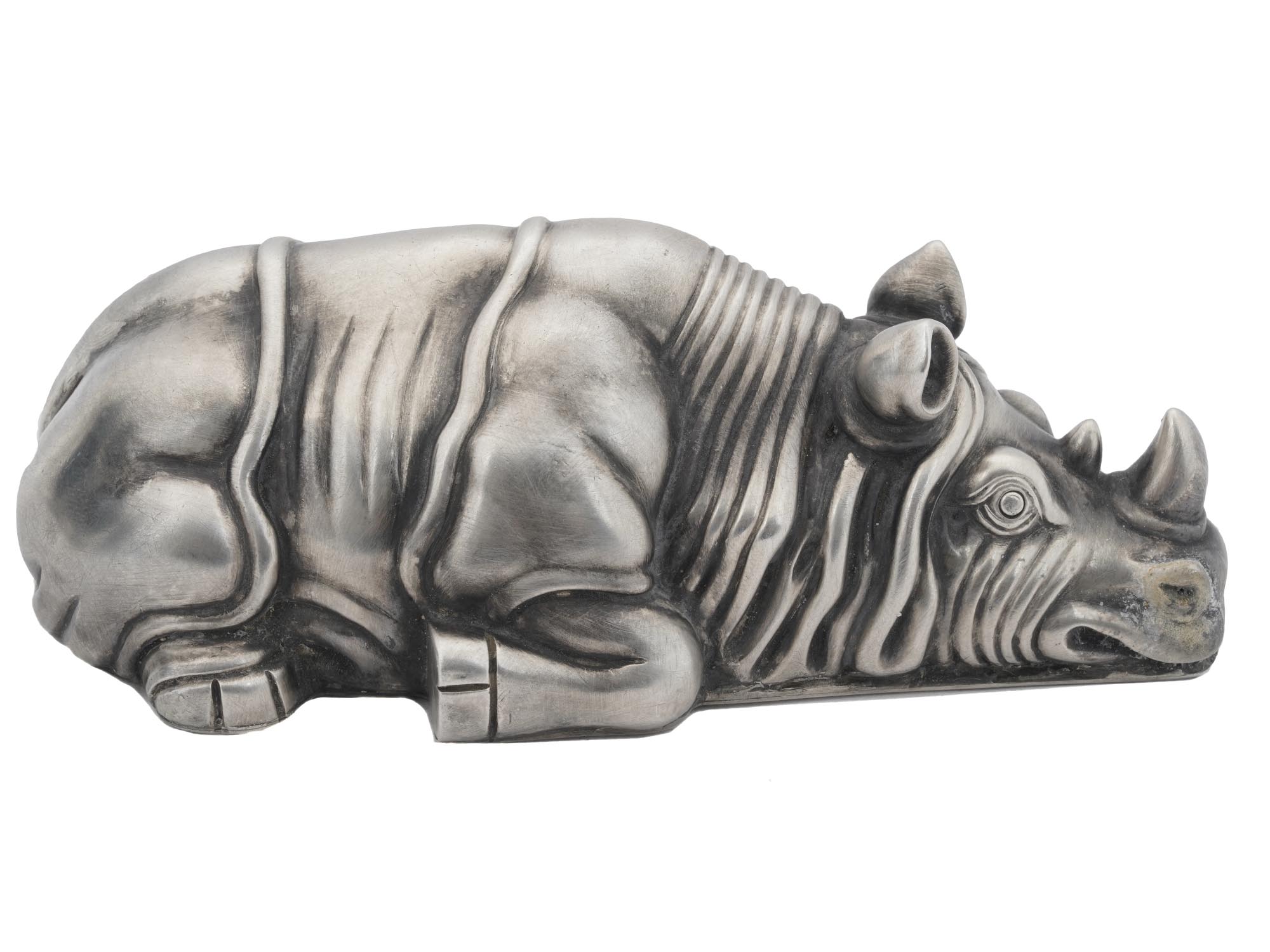 LARGE RUSSIAN CARVED SILVER RHINOCEROS FIGURINE PIC-1